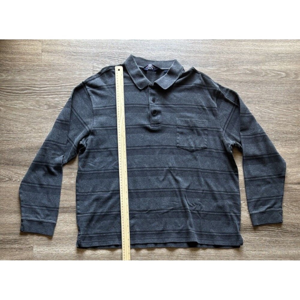 Roundtree & Yorke Men's Sz XL Grey Striped Long Sleeve T-Shirt Henley Polo